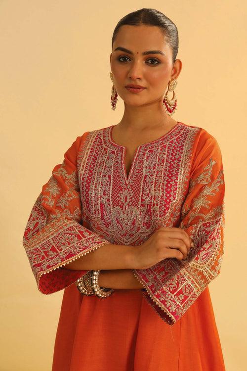 MOHSINA - ORANGE SHORT KALIDAAR CHOGA WITH SALWAR (RTS)