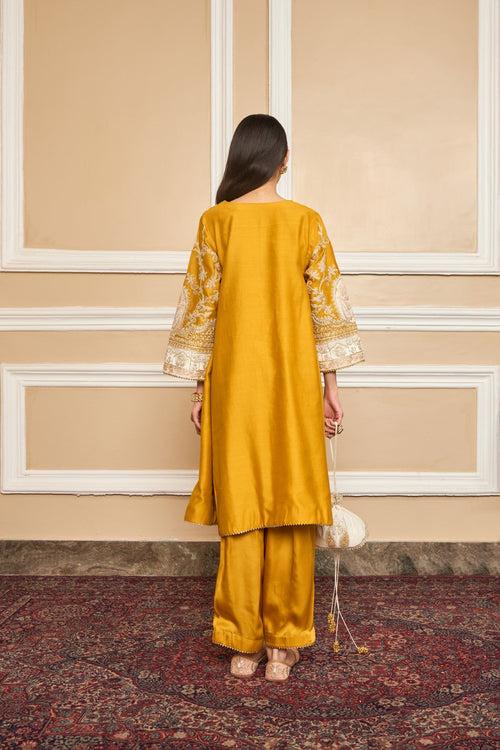 SHRADDHA GURUNG IN MOHSINA - GLAZE MUSTARD SHORT KALIDAAR CHOGA WITH SALWAR(RTS)