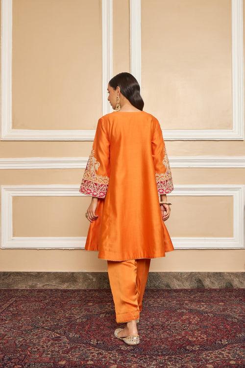 MEHRISH - ORANGE SHORT KALIDAAR CHOGA WITH SALWAR (RTS)