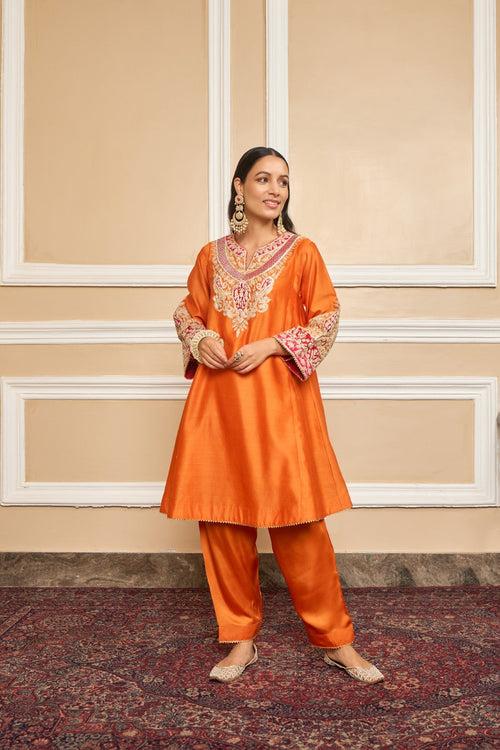 MEHRISH - ORANGE SHORT KALIDAAR CHOGA WITH SALWAR (RTS)