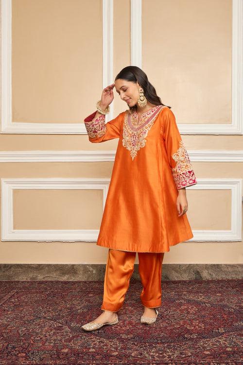 MEHRISH - ORANGE SHORT KALIDAAR CHOGA WITH SALWAR (RTS)