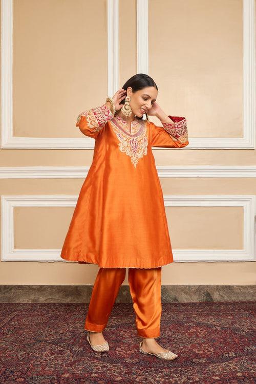 MEHRISH - ORANGE SHORT KALIDAAR CHOGA WITH SALWAR (RTS)