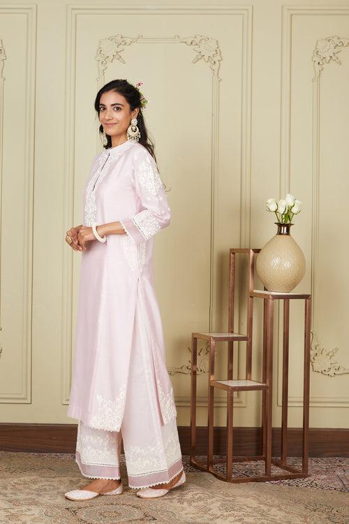 Bahareh - Pearl Blush Long kurta with palazzo