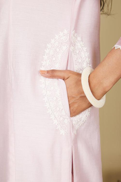 Bahareh - Pearl Blush Long kurta with palazzo