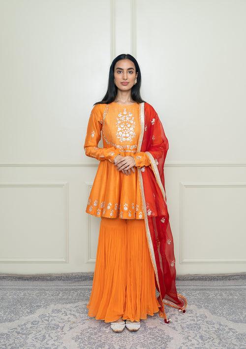 Shahana-Pumpkin Orange Georgette Gharara Set