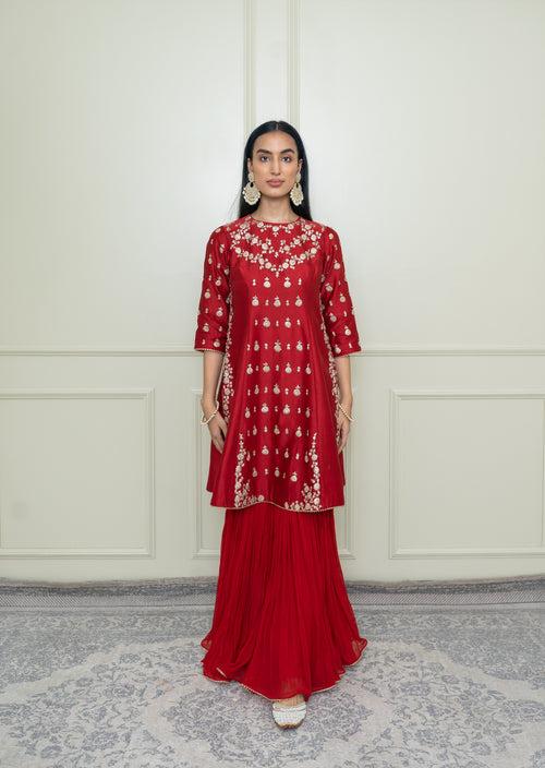 Shahira- Scarlet Red Georgette Gharara Set