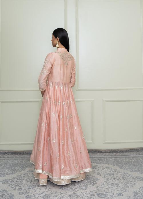 Taveshi-Pearl Pink Pearl Embroidered Anarkali Set