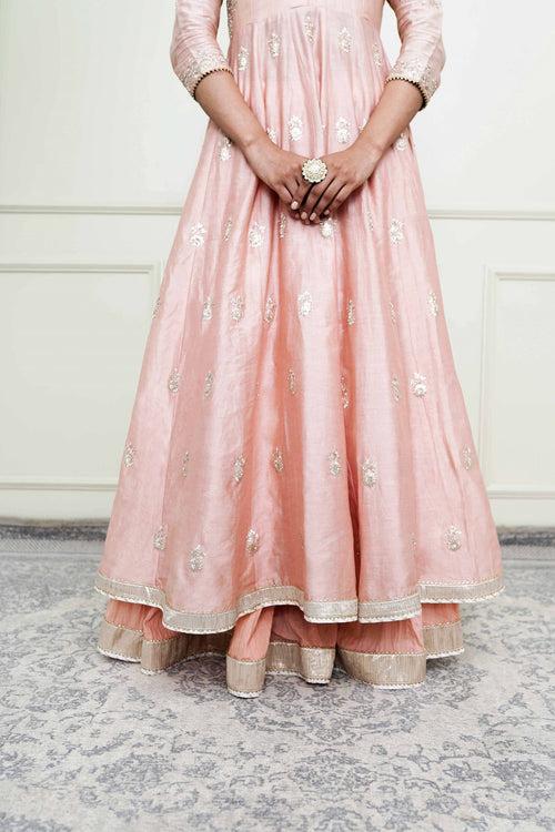 Taveshi-Pearl Pink Pearl Embroidered Anarkali Set