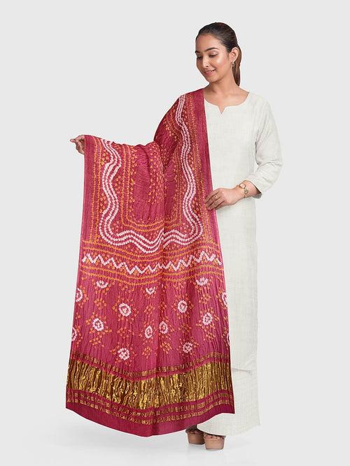 Coral Traditional Bandhani Dupatta in Gaji Silk