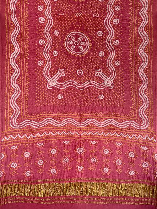 Coral Traditional Bandhani Dupatta in Gaji Silk