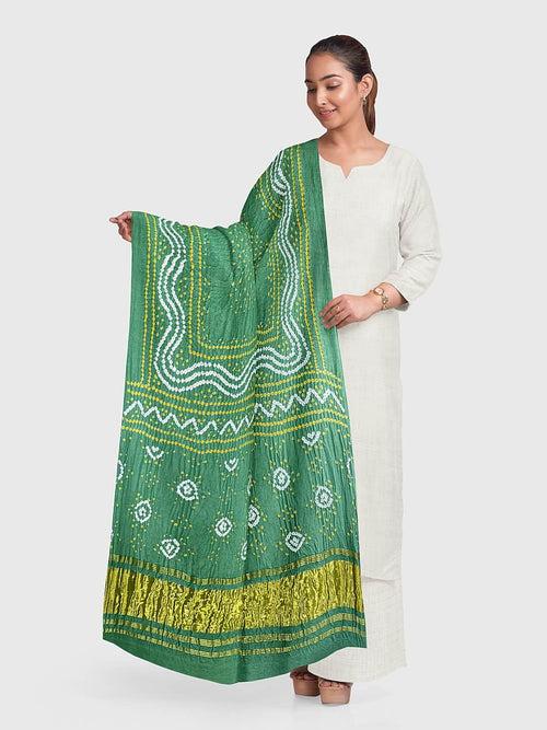 Pista Traditional Bandhani Dupatta in Gaji Silk