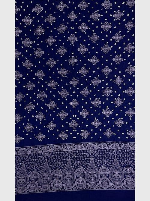 Blue Lucknowi Bandhani Unstitched Suit in Modal Silk