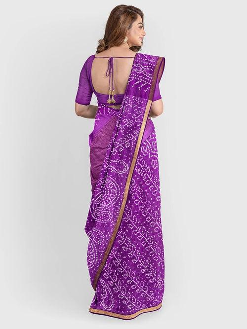 Magenta Traditional Bandhani Saree in Crepe