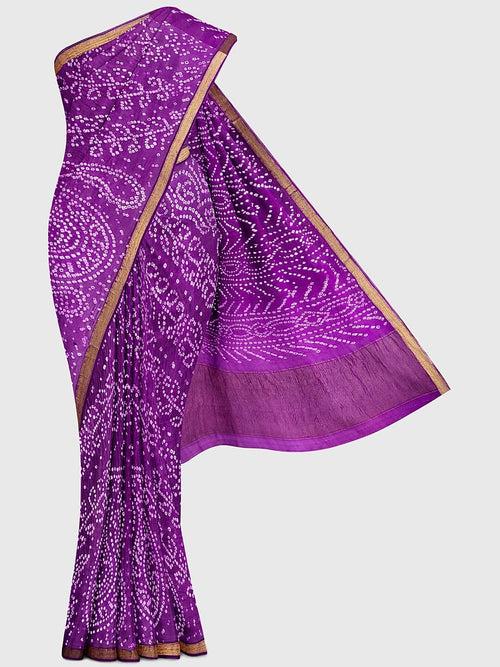 Magenta Traditional Bandhani Saree in Crepe