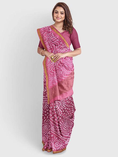 Baby Pink Traditional Bandhani Saree in Crepe