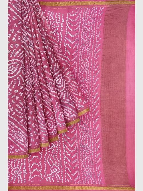 Baby Pink Traditional Bandhani Saree in Crepe