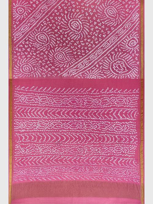 Baby Pink Traditional Bandhani Saree in Crepe