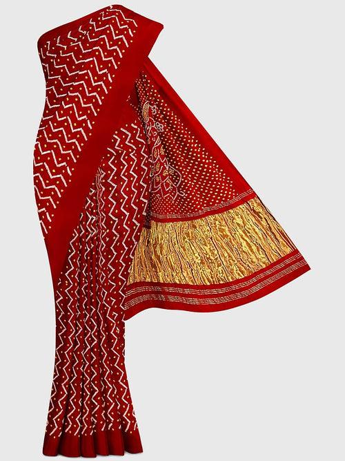 Red Traditional Bandhani Saree in Gaji Silk