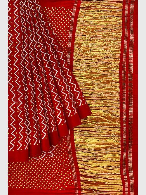 Red Traditional Bandhani Saree in Gaji Silk