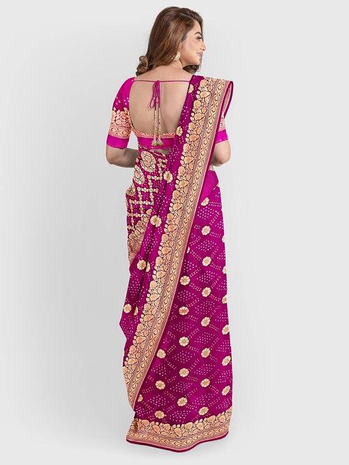 Pink Banarasi Bandhani Saree in Georgette