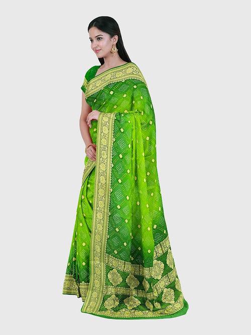 Parrot Banarasi Bandhani Saree in Georgette