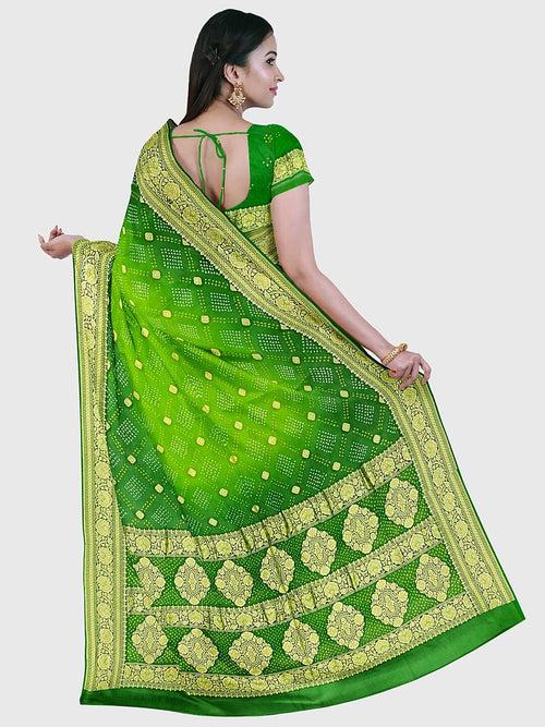 Parrot Banarasi Bandhani Saree in Georgette