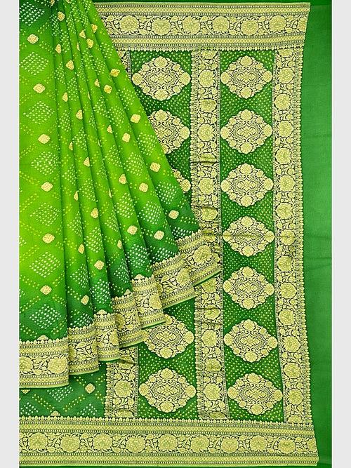 Parrot Banarasi Bandhani Saree in Georgette