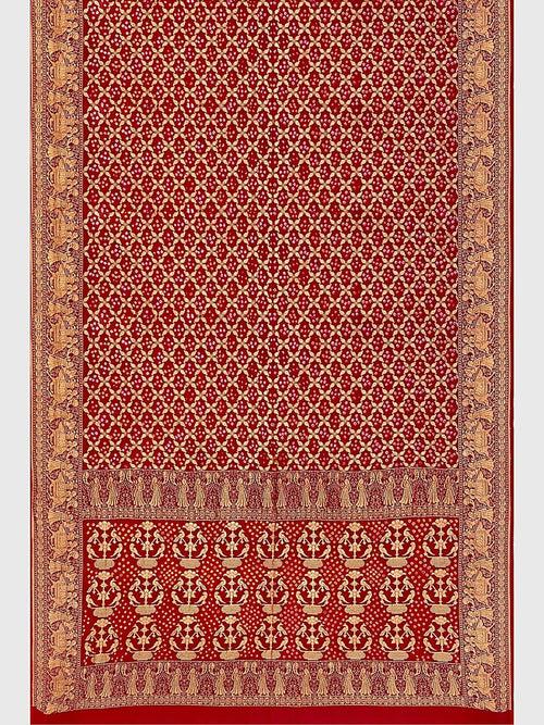 Red Jaal Bandhani Saree in Georgette