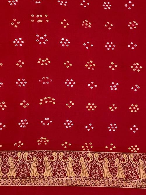 Red Jaal Bandhani Saree in Georgette