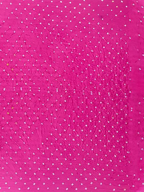 Baby Pink And Magenta Traditional Bandhani Unstitched Suit in Gaji Silk