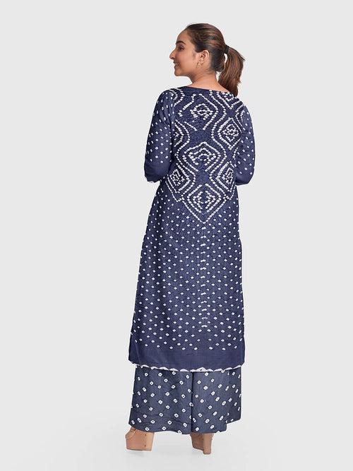Grey Traditional Bandhani Unstitched Suit in Gaji Silk