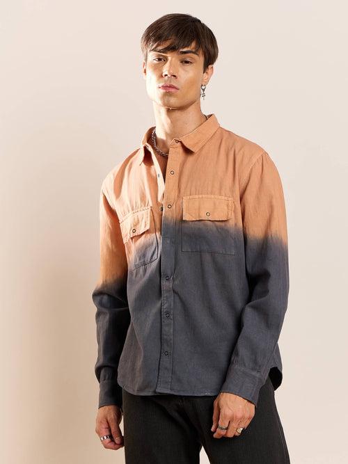 Men Orange & Dark Grey Ombre Shirt