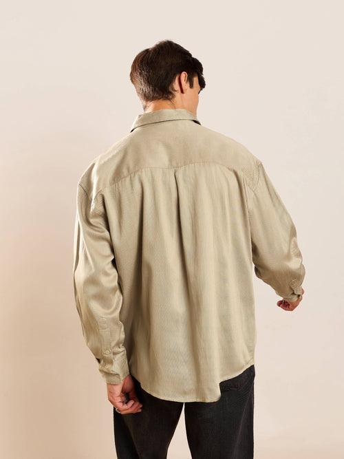 Men Beige Twill Oversize Shirt