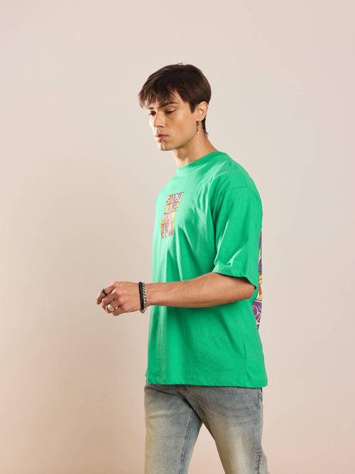 Unisex Green Printed Oversized T-Shirt