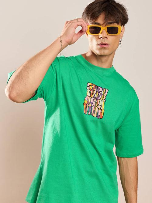 Unisex Green Printed Oversized T-Shirt