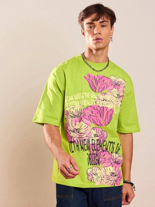 Unisex Green Floral Oversized T-Shirt