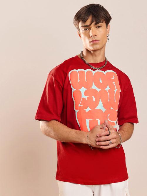 Unisex Red WORLD WIDE Oversized T-Shirt