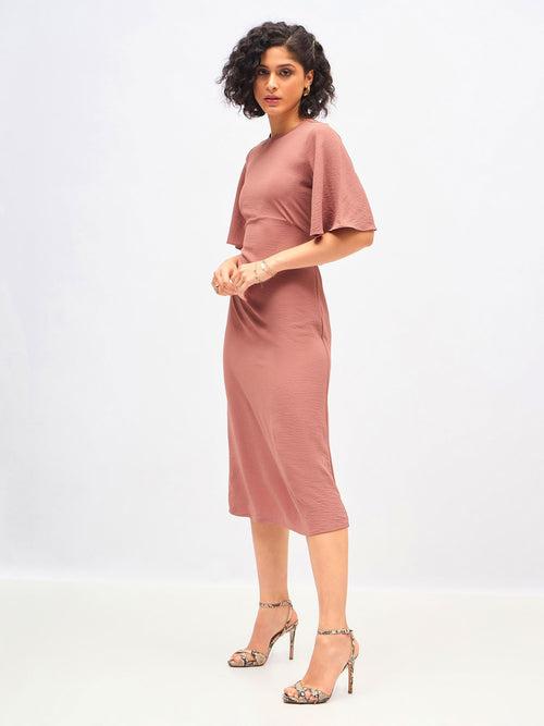 Women Brown Knit Back Cut-Out Midi Dress