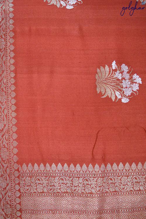 Matka Silk Rust Handloom Kadhua Weave Saree