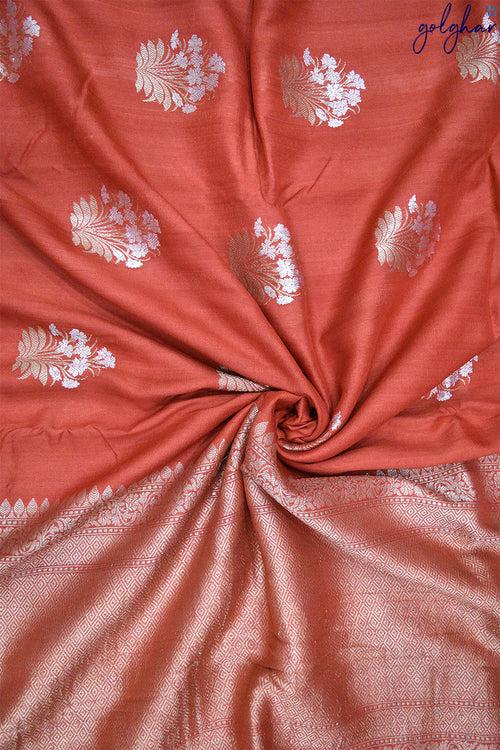 Matka Silk Rust Handloom Kadhua Weave Saree