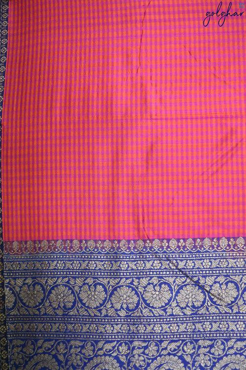 Katan Silk Fuchsia Handloom Piping Border Saree