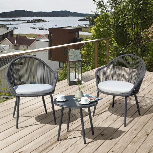 Conti Outdoor Patio Seating Set 2 Chairs and 1 Table Set (Grey) Braided & Rope