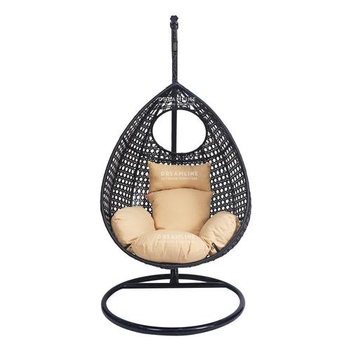 Craig Single Seater Hanging Swing With Stand For Balcony , Garden Swing (Dark Brown)