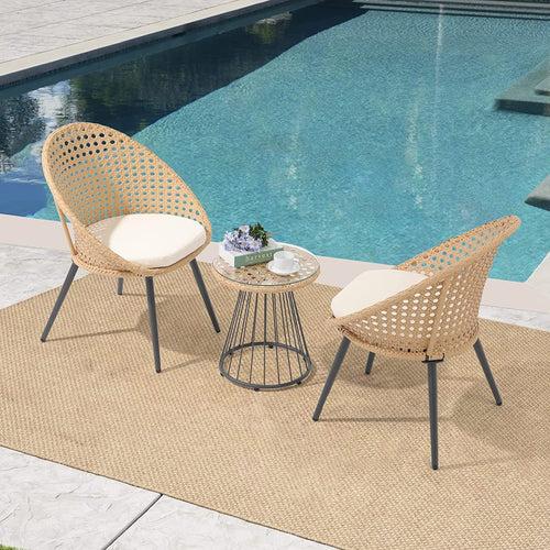 Hell Outdoor Patio Seating Set 2 Chairs and 1 Table Set (Tan + White)