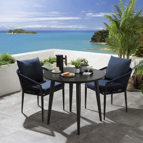 Luis Outdoor Patio Seating Set 2 Chairs and 1 Table Set (Black+Blue) Braided & Rope