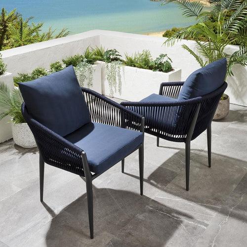 Luis Outdoor Patio Seating Set 2 Chairs and 1 Table Set (Black+Blue) Braided & Rope