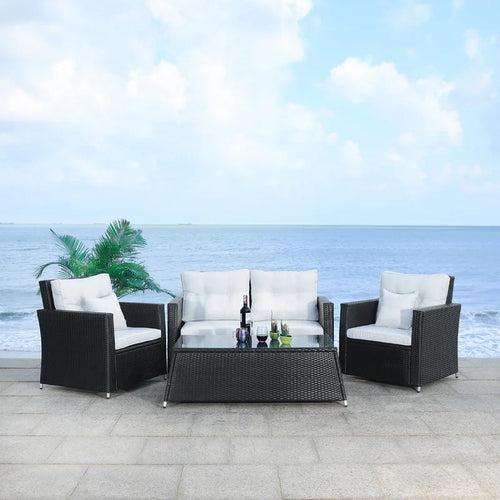 Moreau Outdoor Sofa Set 2 Seater, 2 Single seater and 1 Center Table (Black + White)