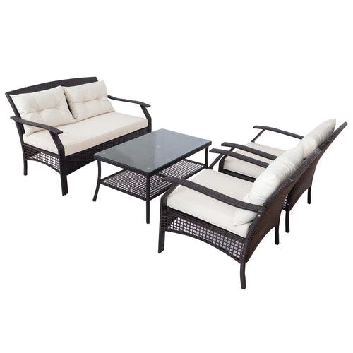 Odette Outdoor Sofa Set 2 Seater, 2 Single seater and 1 Center Table (Dark Brown)
