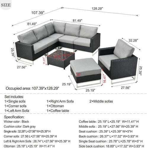 Slue Outdoor Sofa Set 5 Seater , Single seater With Ottoman and 1 Center Table Set (Black)