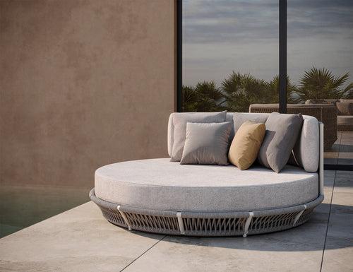 Nemi Outdoor Poolside Sunbed With Cushion Daybed (Grey) Braided & Rope